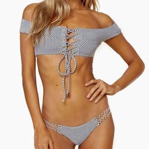 Blue Life Off Shoulder top + Roped Up bottom (size S) NWT